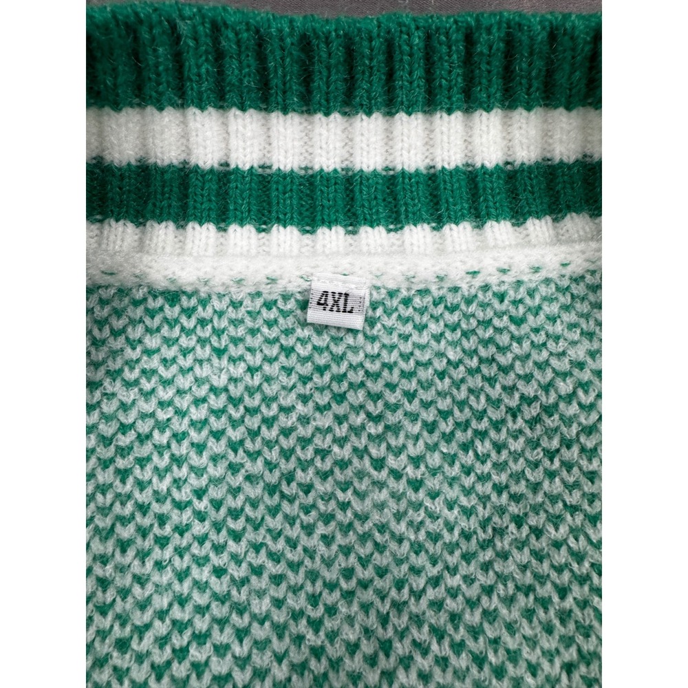 Womens Green White Geometric Chain Knit Button Front Varsity Cardigan 4XL - Picture 4 of 5
